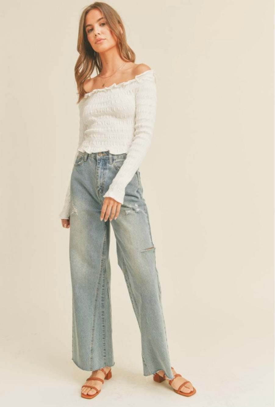 Smocked Bailey top white