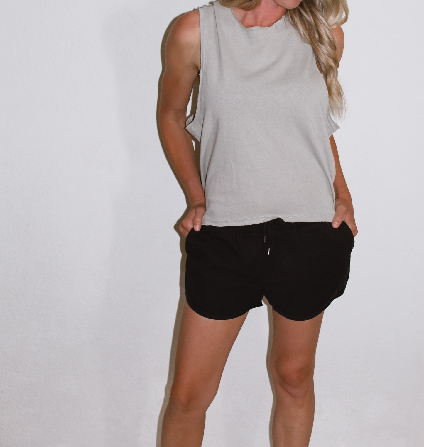 Sage raw hem sleeveless tank