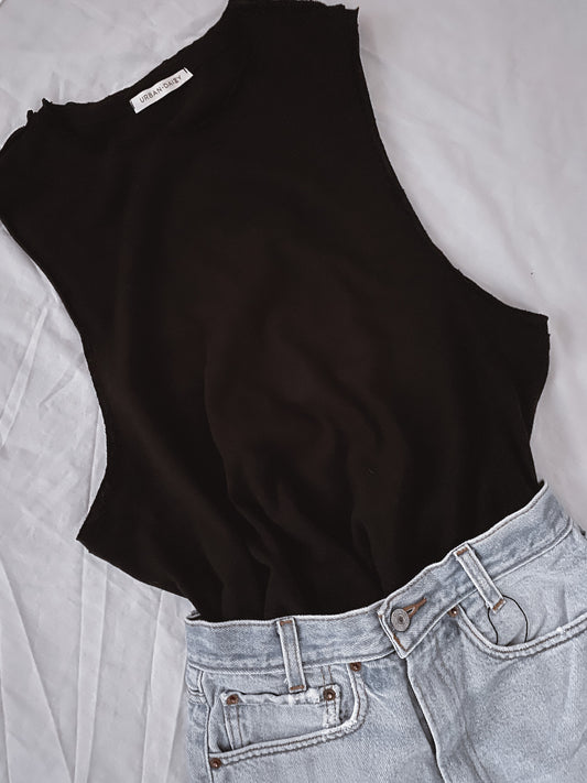 Raw hem sleeveless tank