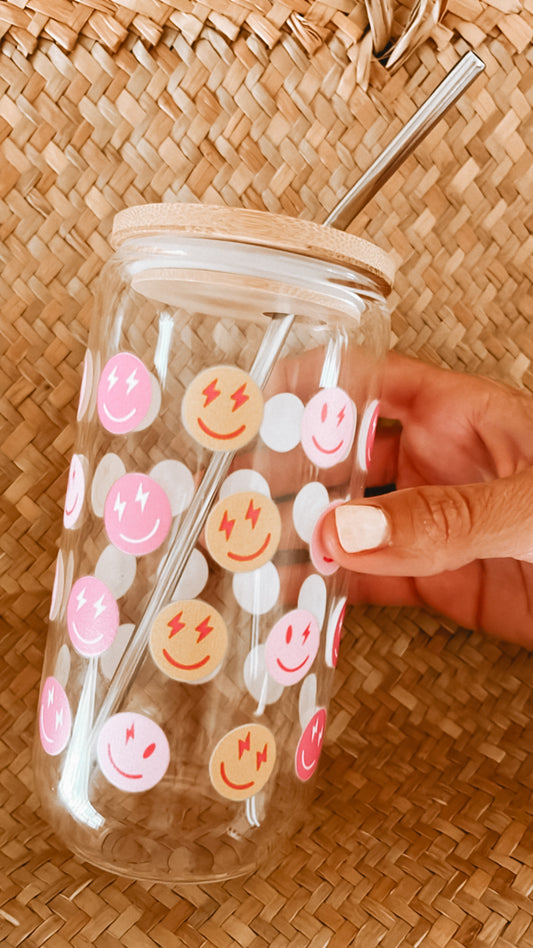 Smiley face glass cup