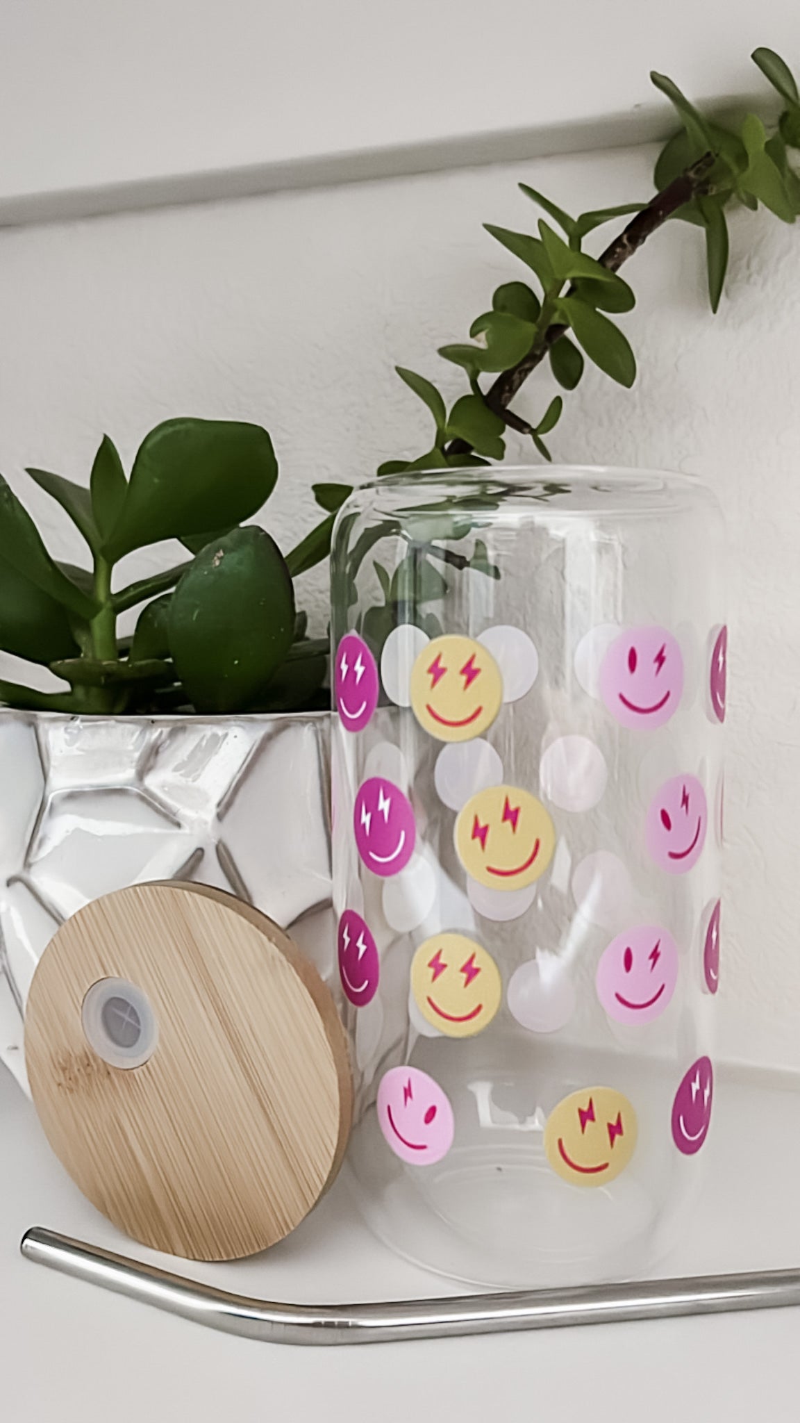 Smiley face glass cup