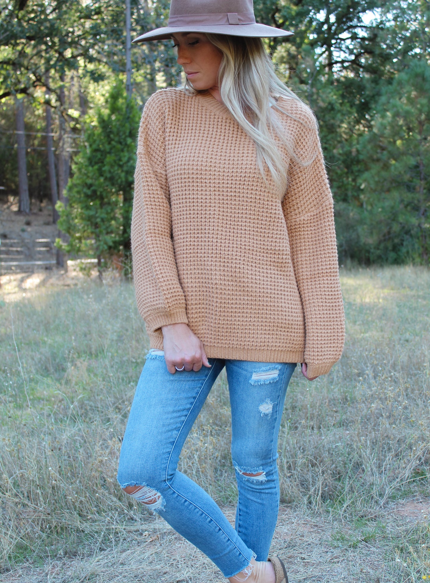 Waffle knit pullover