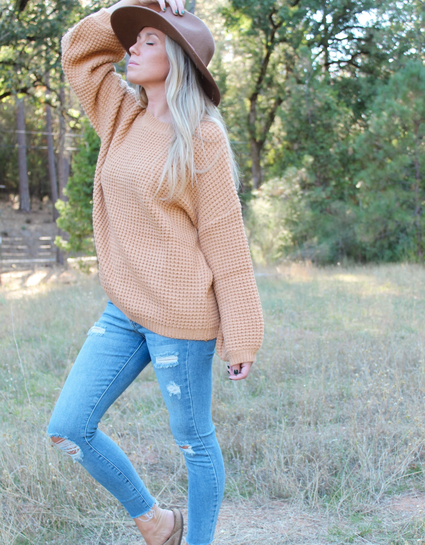 Waffle knit pullover